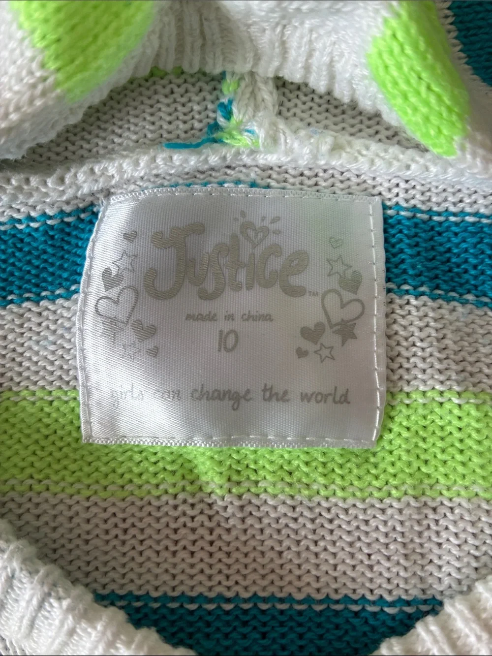 Justice Striped Hooded Sweater in White, Teal & Lime with Sequins